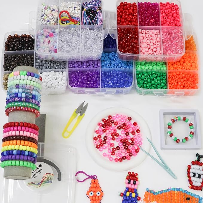 JULIMAIDONG 6500Pcs Pony Beads for Bracelets Making, Multi-Colored Rainbow Plastic Hair Large Beads for Hair Braids, 27 Colors Kandi Friendship Bracelet Bead Jewelry Making Kits for Craft