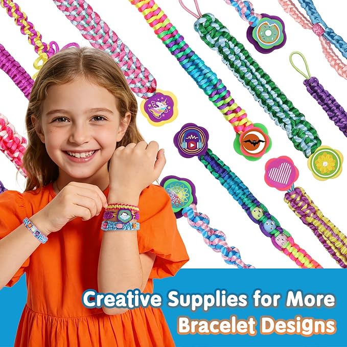 DDAI Friendship Bracelet Refill Pack for Kids 6+ – Bracelet Making Refill Supplies with Extra Cords, Charms & Stickers, DIY Arts and Craft Accessories
