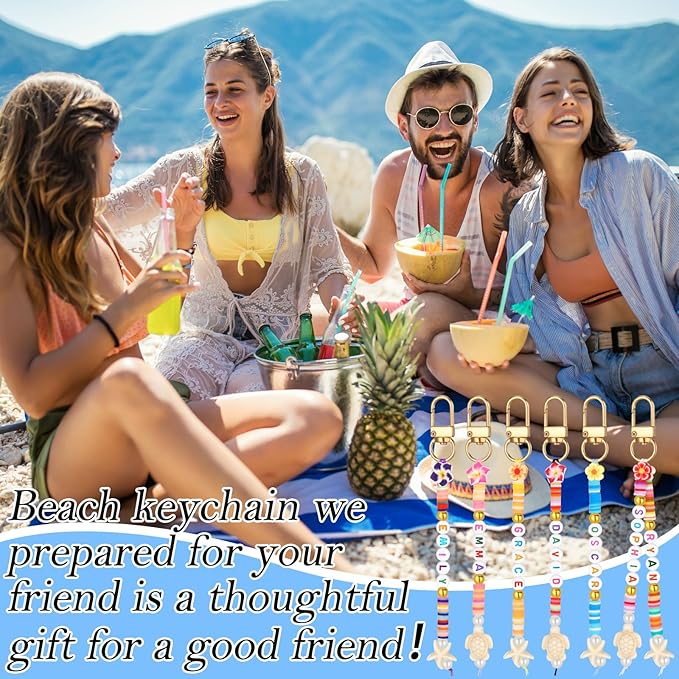 Ferreve 4948 Pcs Hawaii Friendship Keychain Making Kit DIY Summer Ocean Gift Friendship Key Chain Crafts Clay Beads Charms Letter Name Bead Jewelry Accessories for Women Birthday Christmas Party Favor