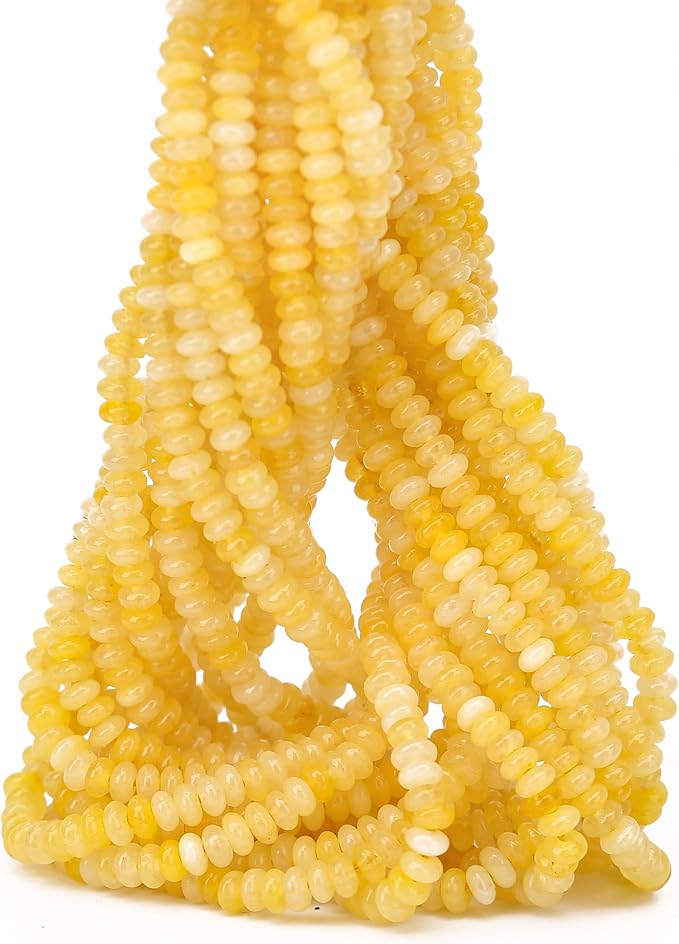 2 Strands (300PCs) Yellow Jade Rondelle Beads, 2 * 4mm Gemstone Loose Spacer Abacus Disk Beads for DIY Bracelet Necklace Earrings Jewelry Making, Craft Supplies Beading Kit