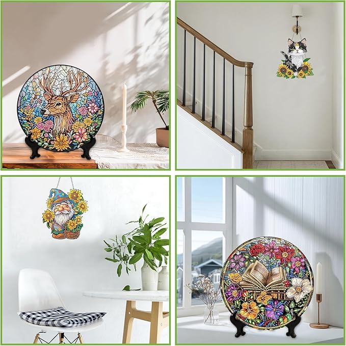 Wergund 5D DIY Owl Diamond Art Hanging Kits, Hanging Diamond Art Birds, Acrylic Special Shaped Rhinestone, Window Hanging Pendants for Home Wall Garden Front Door Outdoor Decor Gift(Owl)