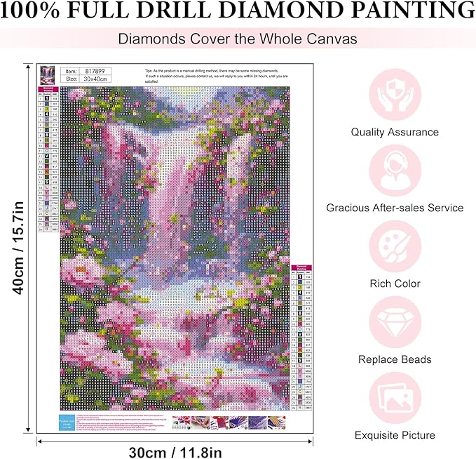 Yezavesu Landscape Scenery Diamond Art Kits for Adults, Waterfall Diamond Painting Kit for Beginners, 5D DIY Round Full Drill Painting with Gem Art Craft Kits for Home Wall Decor 12x16 Inch