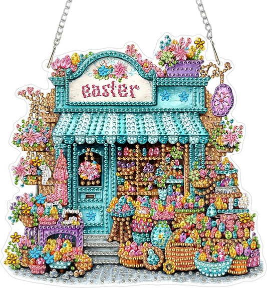 MAXBYE Easter Diamond Art Painting Kits Hanging Easter Egg Shop Pendant, DIY 5D Special Shaped Gem Art Craft Diamond Dots for Adults and Home Window Door Decor 8×12Inch