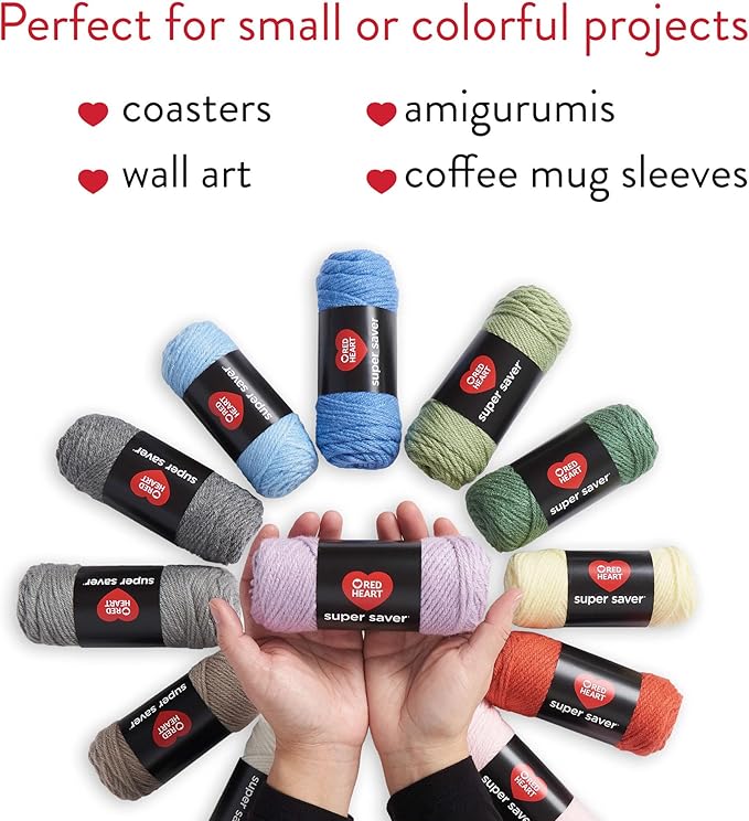 Red Heart Super Saver Yarn Super Craft Kit Pastels, with 12 Pack of 50g/1.7 oz. 4 Medium Worsted Yarn for Knitting & Crocheting, 12 Colors, Perfect for Chunky Sweaters, Blankets, Amigurumi