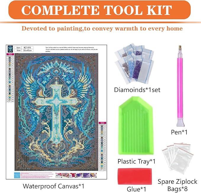 igoodom Cross Diamond Art Kits for Adults, Religion Diamond Painting Kit, Full Drill Round Diamond Art Kits, DIY Gem Art and Crafts for Home Wall Decor Gift 12x16inch