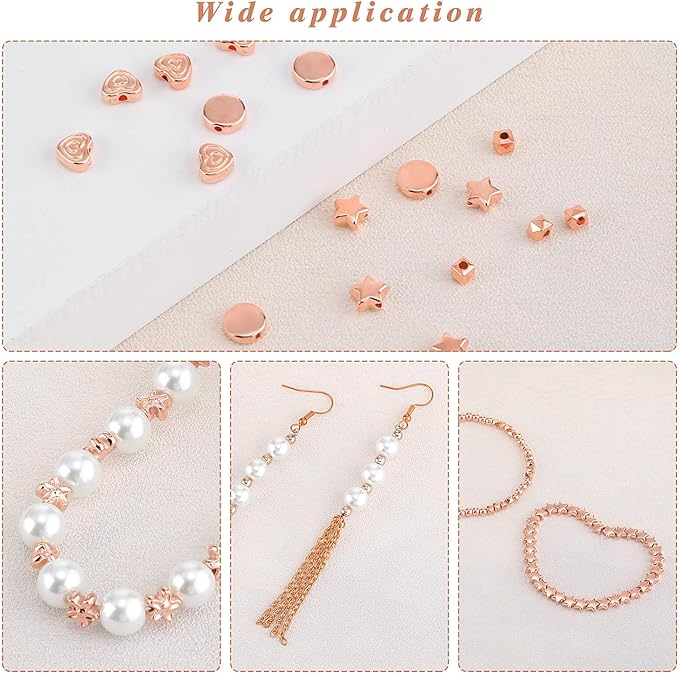 Hicarer 1200 Pieces Spacer Beads Set Star Round Ball Rondelle Faceted Spacer Heart Flower Flat Disc Loose Beads for Bracelet Charms Jewelry Making