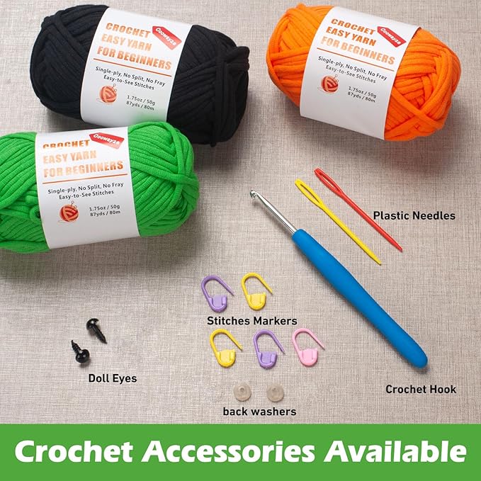 Crochet Yarn for Beginners, Beginner Yarn for Crocheting & Knitting, 3 Pack×1.8 oz Amigurumi Yarns with Easy-to-See Stitches-Thick & Soft, Worsted Medium # 4, Cotton-Nylon Blend