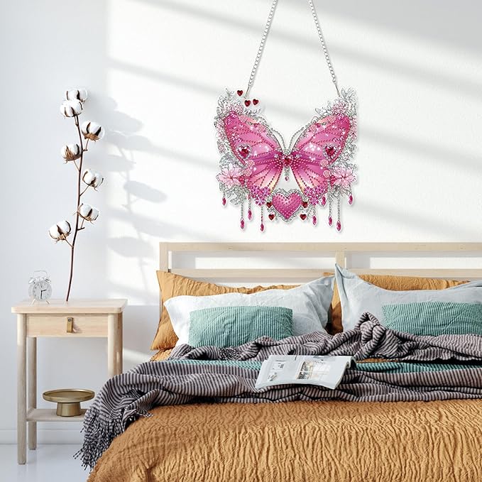 HEIBAGO Diamond Art Hanging Kits for Adults Kids, Hanging Diamond Art Butterfly, 5D Special Shaped Crystal Diamond Painting Kit Flower, DIY Pattern Window Pendant for Home Wall Decor 8.3x8.3Inch