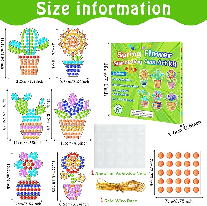 Qyeahkj 6 Pcs Spring Arts Crafts DIY Flower Potted Gem Diamond Suncatcher Craft Plant Diamond Painting Gifts Exchange Home Activity Game Party Decor