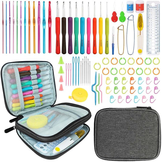 HATINXIA Crochet Hooks, 85pcs Crochet Hook Set with Storage Case, Yarn Crochet Kit for Beginners, Ergonomic Crochect Needles DIY Knitting Accessories Tools for Experienced Crochet Lovers, C3 Grey