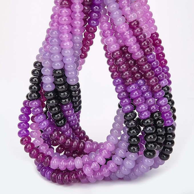 2 Strands (150PCs) Purple Shade Jade Rondelle Beads, 5 * 8mm Gemstone Loose Spacer Abacus Disk Beads for DIY Bracelet Necklace Earrings Jewelry Making, Craft Supplies Beading Kit