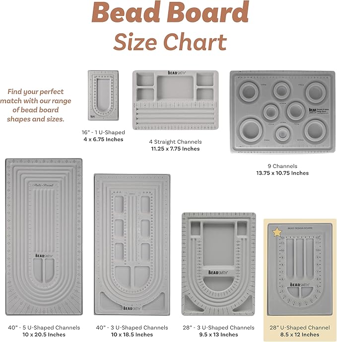 The Beadsmith Bead Board, Grey Flocked, 28” U-Shaped Channel, 8.5 x 12 inches, Design Boards for Creating Bracelets, Necklaces and Other Jewelry