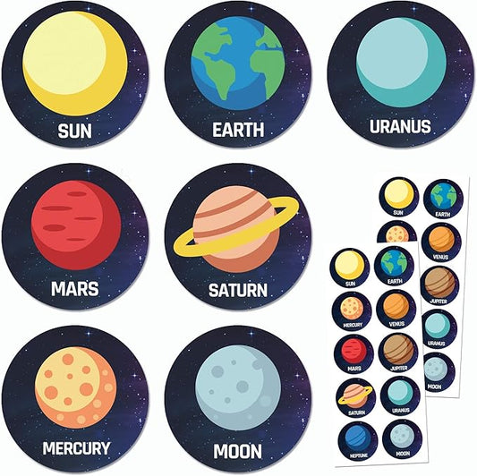 planet solar system stickers for kids, 1.5" - 20 sheets, 200 stickers