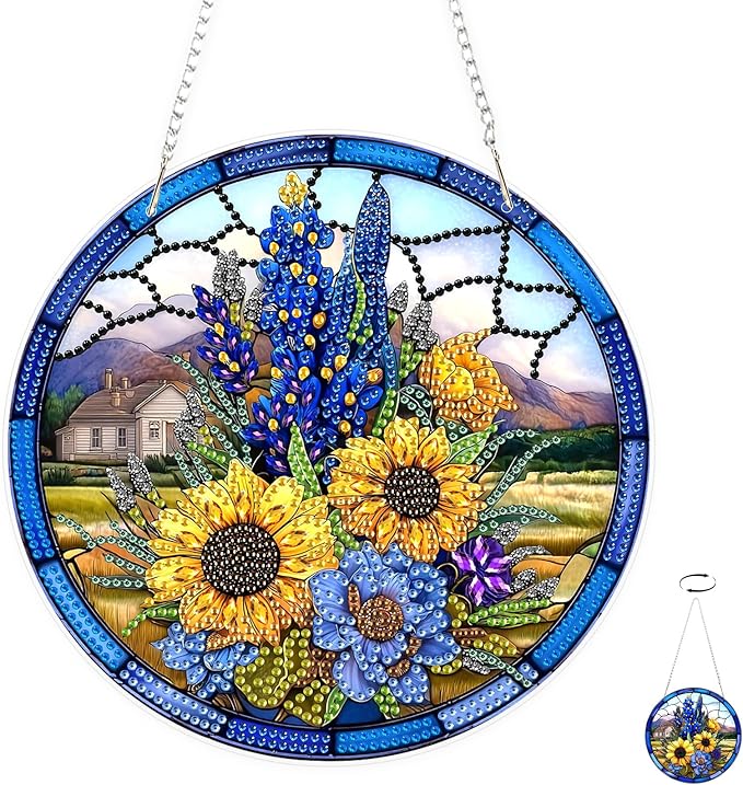 TOSTOG Diamond Art Hanging Kits for Adults, DIY Lavender Diamond Paintings for Adults Window Pendant, Special Shape Diamonds Sunflower Diamond Paintings Hanging Pendant Kit for Wall Decor Gift