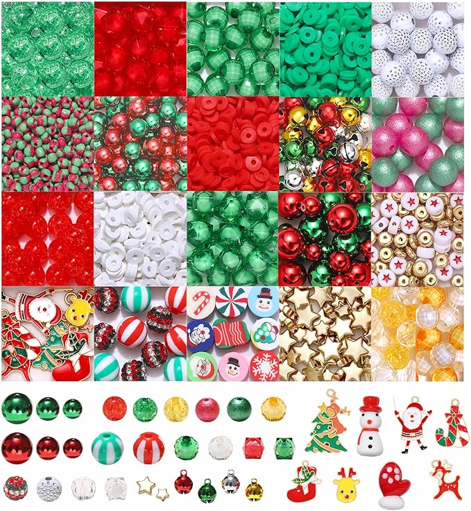 Christmas Beads Jewelry Making for Women - Enamel Charms Snowflake Santa Claus Candy Cane Deer - Xmas Loose Beads for Necklace Bracelet DIY Supplies