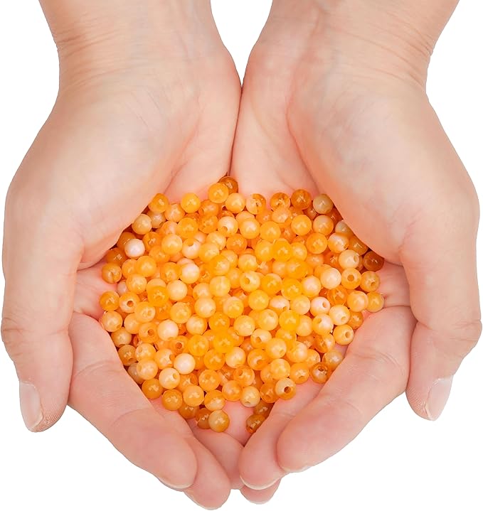 bonny boxx 1000pcs 6mm orange jade round beads, smooth acrylic balls, plastic resin gumball bubblegum chunky beads for necklace & bracelet making, crafting supplies