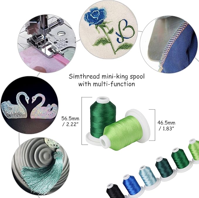 Simthread Embroidery Machine Thread Kit 800Y 21 Spools Blue and Green Colors for Professional Embroidery Design