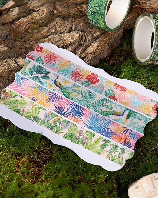 YUBX Plants Washi Tape Set in Painting Style 10 Rolls Tropical Rainforest Drawing Masking Animals Graphic Decorative Tapes for Arts, DIY Crafts, Journals, Planners, Scrapbook, Wrapping