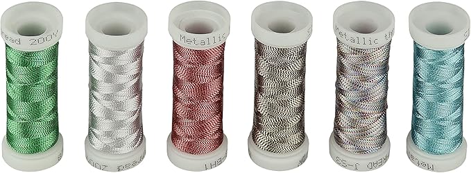 Metallic Embroidery Thread 200 Yards Each for French Embroidery or Machine Embroidery for Janome Brother Pfaff Babylock Singer Bernina Husqvaran and Most Home Embroidery Sewing Machines (6 Colors #2)