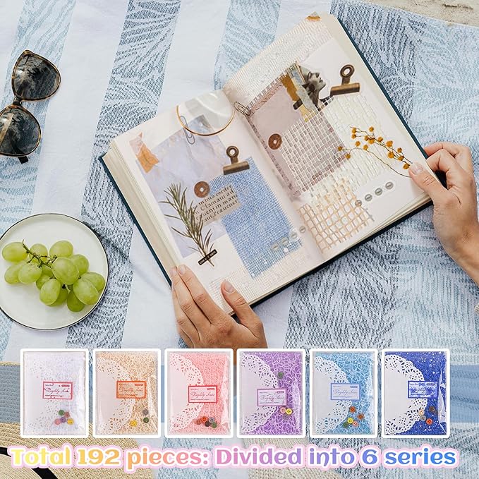 156Sheets Textured Scrapbook Paper & Mesh Fabric Assorted Set+30 Buttons, 6 Pack Mixed Special Paper for Scrapbooking,Planner,Bullet Junk Journal Supplies & DIY Mixed Media Collages 4.3x5.5in
