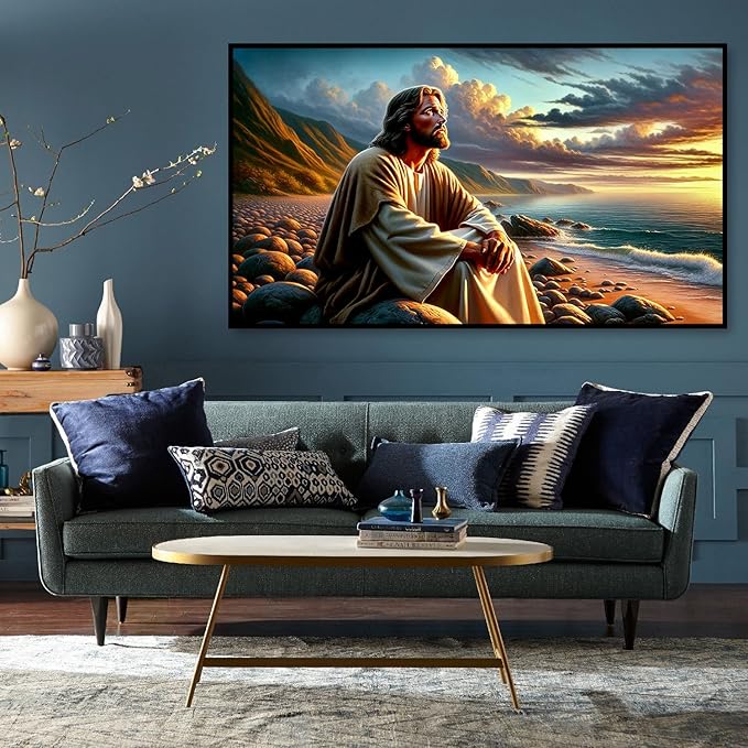 mrpwnle Large Size Jesus Diamond Art Kits for Adults, 5D Religious Christian Jesus Diamond Painting Kits for Beginners, DIY Full Round Drill Gem Art Kit, Home Wall Decor Gifts 27.5 X 15.7 Inch