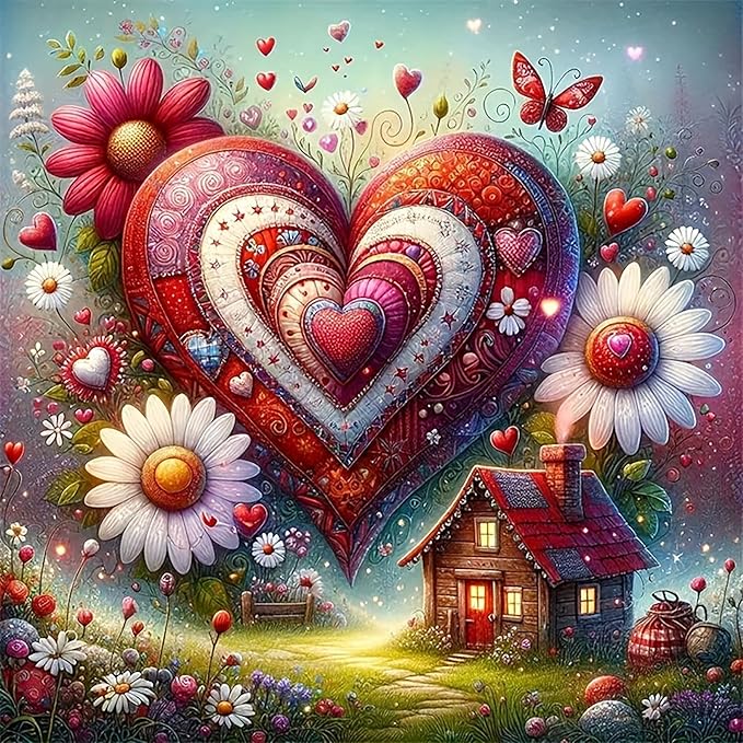 igoodom Diamond Art Kits for Adults, Love and House Diamond Painting Kit, Full Drill Round Diamond Art Kits, DIY Gem Art and Crafts for Home Wall Decor Gift 14x14inch