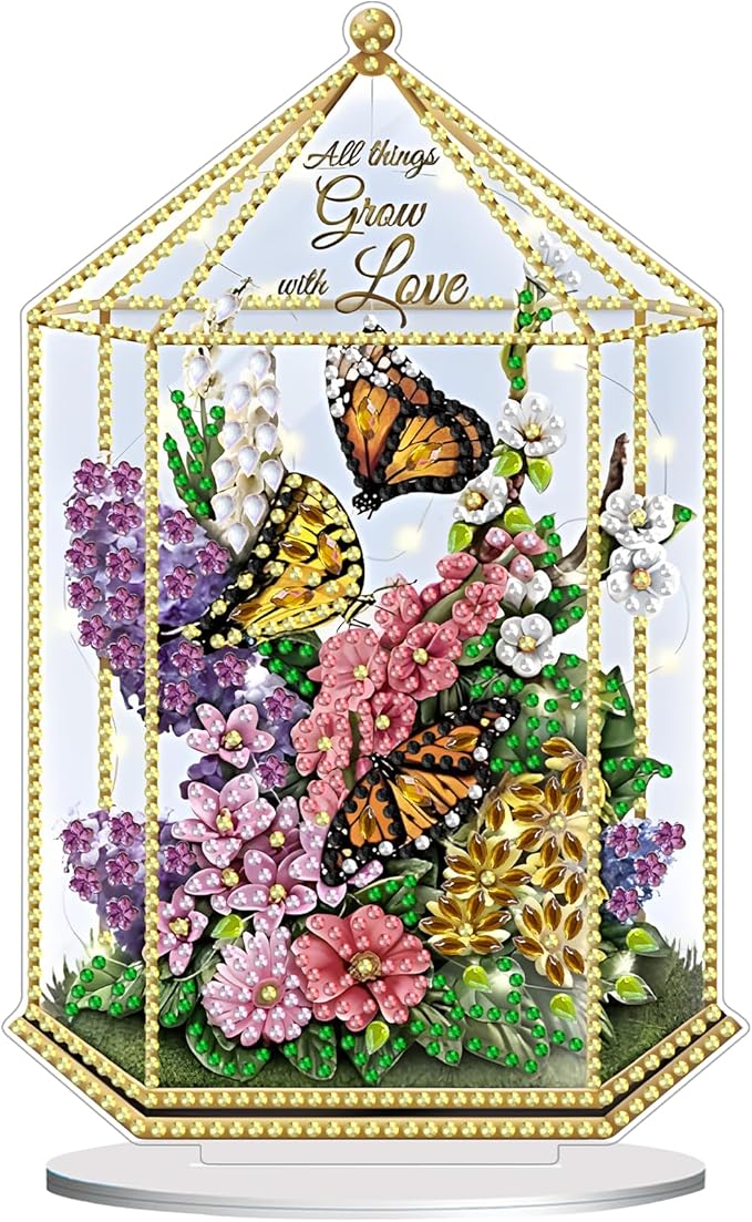 hyzsj Tabletop Special Diamond Craft Painting Kit Garden, 8.8x7.6inch Stand Up Diamonds Painting Art Kit for Adults Ornament, DIY Gem Craft Desk Placement Butterfly