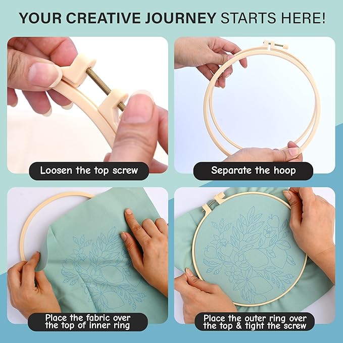 Colorful Flowers Embroidery Kit for Beginners – DIY Hand Embroidery Set with 3 Hoops, Stamped Patterns, Needles, Thread, Scissors – Floral Embroidery Kit for Adults, Teens, Women, Craft Lovers