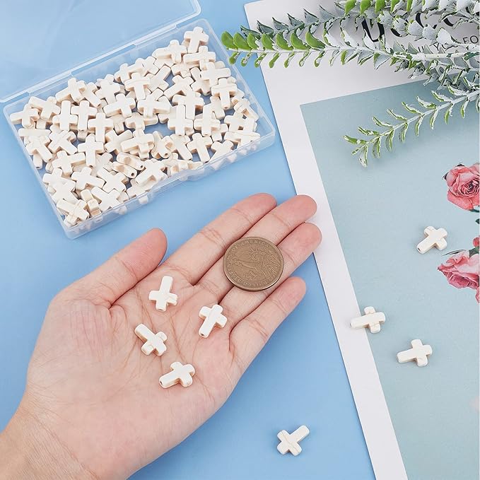 SUNNYCLUE 1 Box 100Pcs White Turquoise Cross Beads Synthetic Turquoise Stone Bead 12x16mm Easter Mini Small Cross Beads for Jewelry Making Charms Beading Supplies DIY Bracelet Necklace Adult