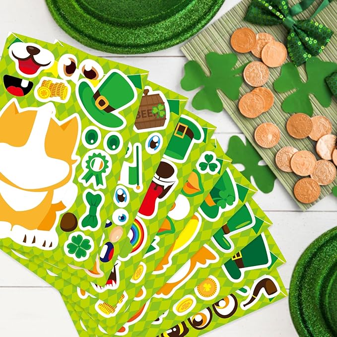 24 sheets st patrick's day stickers mix and match make a face animal stickers st patrick's day party favor supplies, art and craft