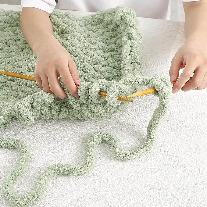 Chunky Chenille Yarn for Hand Knitting 8 Jumbo Pack Jumbo Chunky Yarn for Hand Soft Blanket Knitting, Bulky Thick Fluffy Yarn for Crocheting (Sage Green)