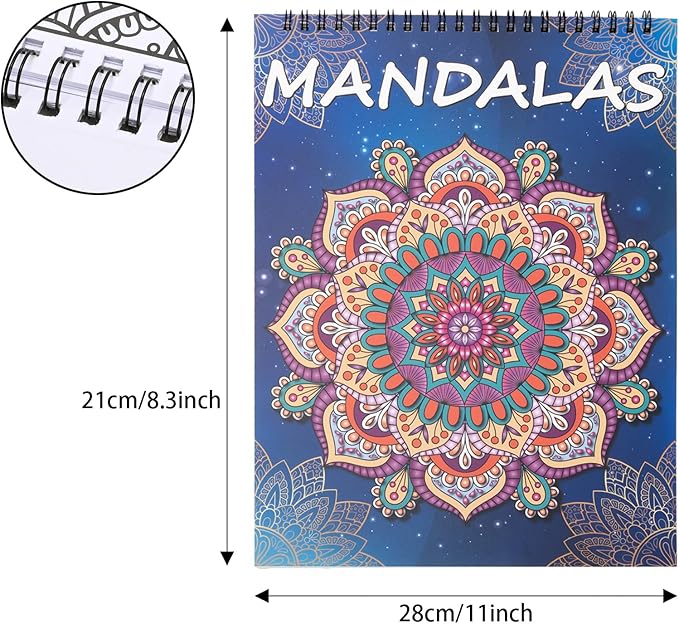 Ilyever 3 Pack Mandala Coloring Book Set for Adults, 60 Unique Mandala Designs for Stress Relief & Relaxation, Spiral Bound Coloring Books for Adults or Women