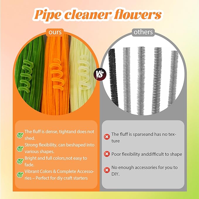 300 Pcs Thick Pipe Cleaners,Craft Supplies Floral Bonquet,DIY Flower Making Kit for Starter with Floral Wires, Gardening Tape,Stamen (Gold+Yellow+Green)