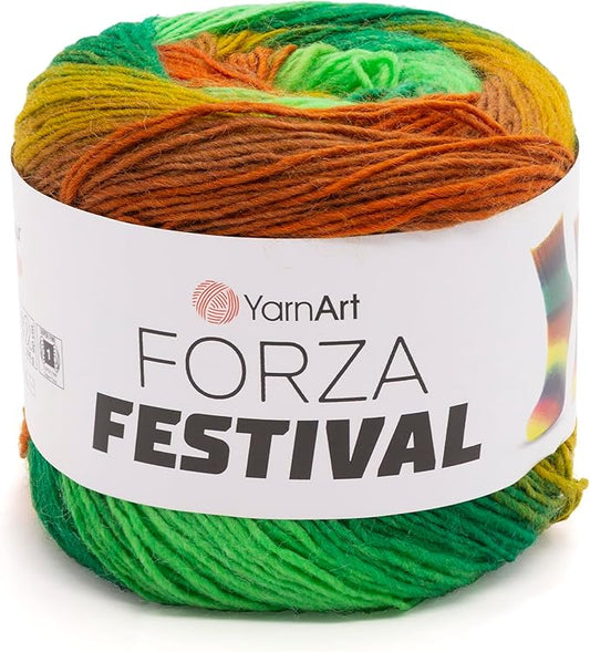 YarnArt Forza Festival Self-Striping Wool Blend Fingering Yarn, 100g (459 yd) – Gradient Color Yarn for Knitting, Crochet, Socks & Shawls (2907)