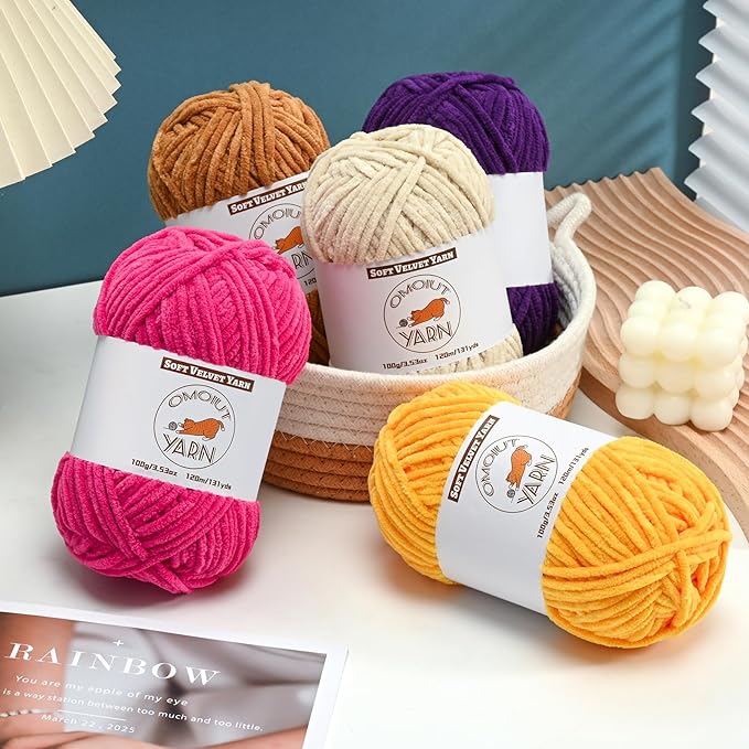 12 Skeins Fluffy Chenille Yarn for Crocheting, Soft Bulky Velvet Yarn for Knitting, Plush Baby Blanket Crochet Yarns, 1572 Yards Multicolor Amigurumi Yarn for Crafts Set A