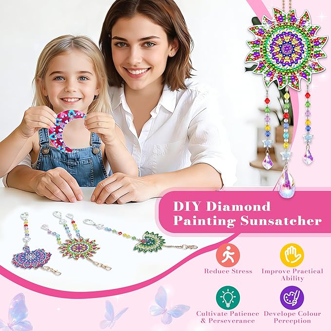 HYXBXSS 4pcs Diamond Art Kits, Birthday Gifts for Aged 14 and Above Year Old for Teen/Adults,Diamond Painting Wind Chimes Craft Kits, DIY Suncatcher Gem Art Kits Home Garden Decor