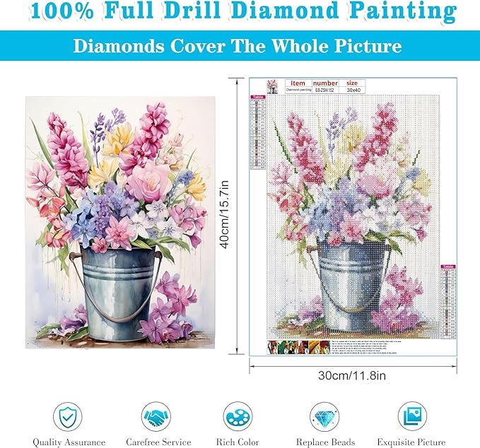 EIBEILI Diamond Painting Kits for Adults, Colorful Flowers in Bucket 5D Diamond Art Kits for Beginner DIY Full Drill Diamond Dots Crystal Craft Kits for Home Wall Decor Gifts 11.8x15.7 inch
