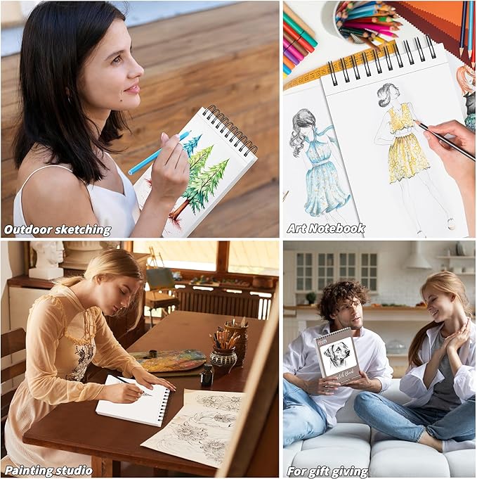 6 Pcs Sketch Book Bulk 5.5 x 8.5 In 600 Sheets Top Spiral Bound Sketch Pad Drawing Paper 100 Sheets Each Acid Free Mixed Media Sketchbook 68lb/100gsm Art Supplies for Beginner Artist