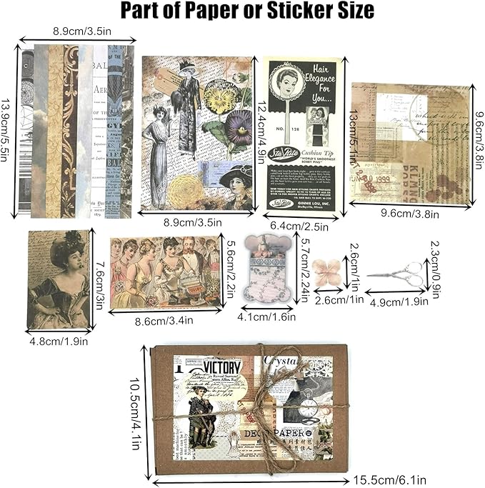 Esweny 200 Pieces Vintage Ephemera Scrapbooking Supplies Pack for Decoupage, Collage Craft, Notebooks, Album, Planners, Paper Scrapbook Stickers Kit (Retro)