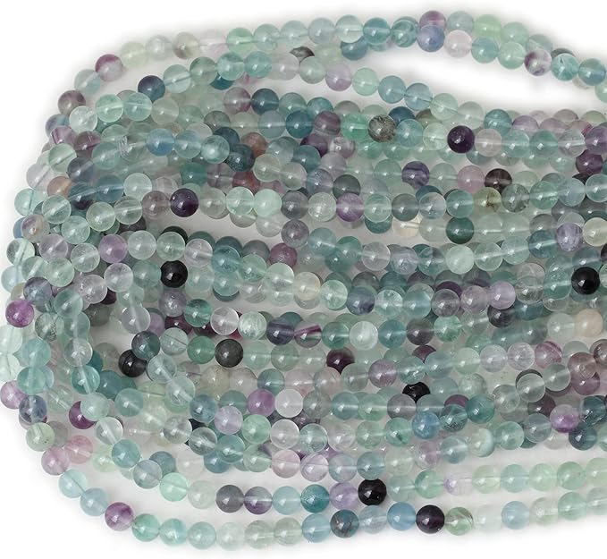 cheavian 60pcs 6mm natural colorful fluorite gemstone round loose beads for jewelry making diy findings 1 strand 15"