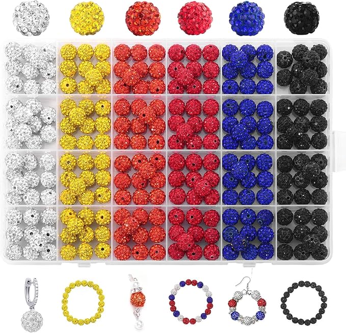 240pcs 10mm Gold Rhinestone Beads for Jewelry Making, Crystal Disco Ball Beads for DIY Crafting Friendship Bracelet, Necklace, Earring and Decoration