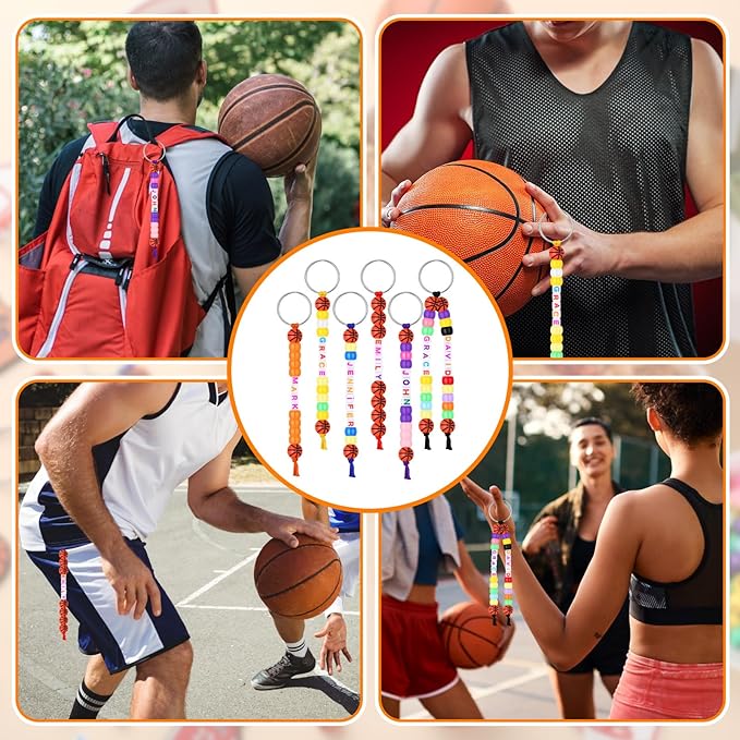 Landical 564 Pcs DIY Bead Keychain Kit Key Chain Making Craft Adjustable Letter Beads String Mama Sport Gift Alphabet Jewelry Backpack Accessories Holiday Party Favor (Basketball,Vivid Color)