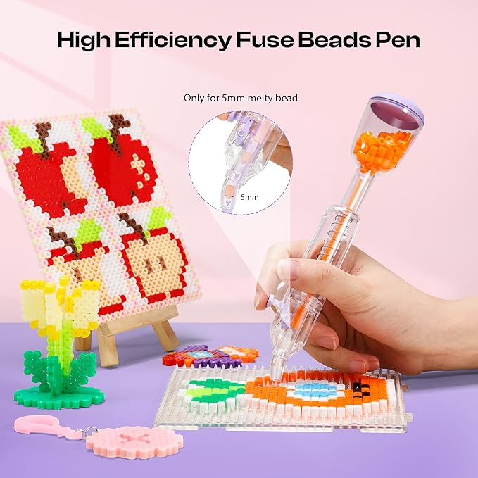 caydo 5mm fuse bead pen, purple fuse beads dispenser for holiday home diy decor, parent-child interaction and kid's crafts boosts efficiency saves time high capacity & transparent pen body(patented)