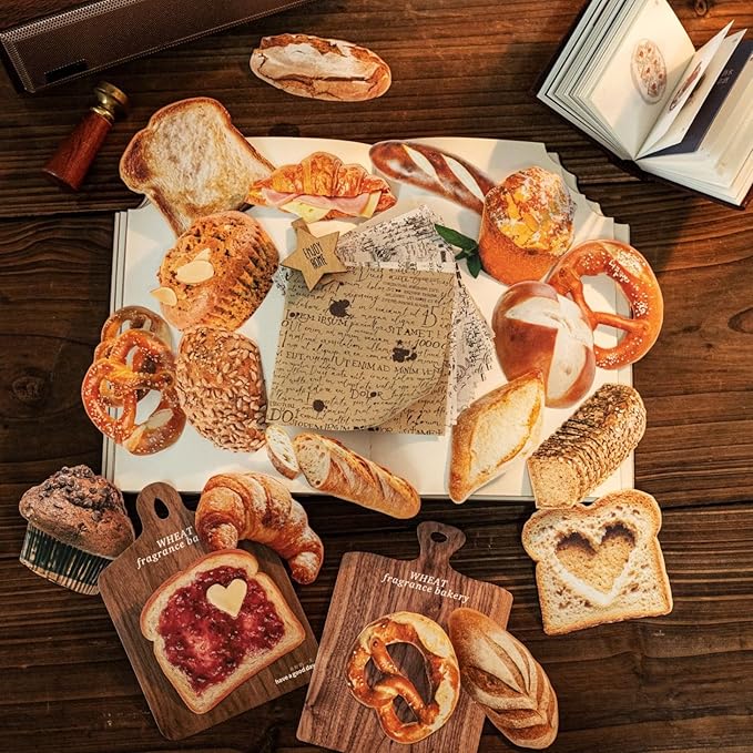 Doukado 48 Pieces Vintage Bread Large Size Stickers and Scrapbook Paper Kit, 6 Pack Aesthetic Decorative Background Scrapbook Stickers for Scrapbooking, Journaling, DIY Crafts and Planner Supplies