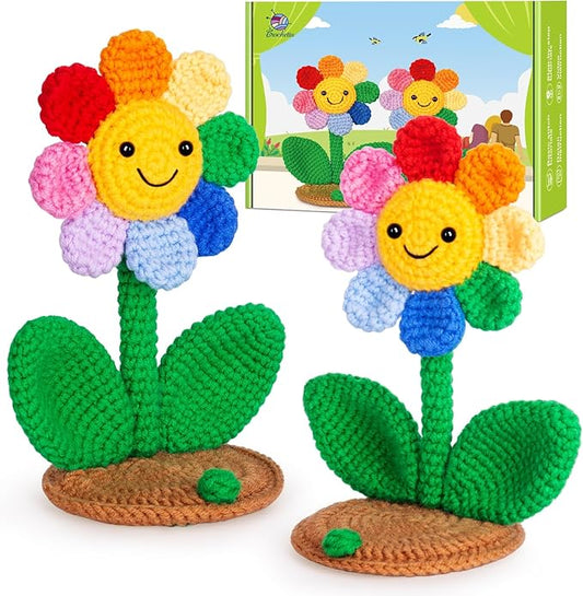 Crochetta Crochet Kit for Beginners, Crochet Kit w Step-by-Step Video Tutorials, Crochet Starter Kit Learn to Crochet Kits for Adults Kids Beginners, 2 Sunflower Phone Holders (40%+ Yarn Content)