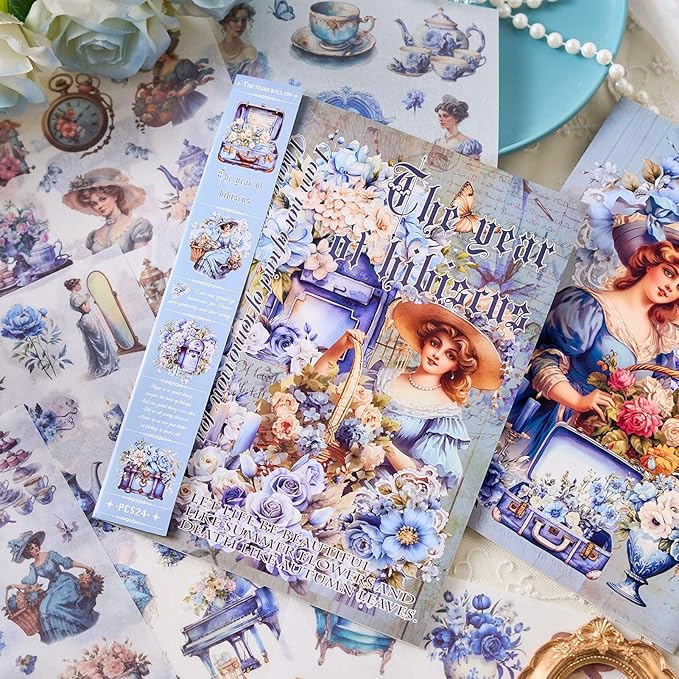 Vintage Scrapbooking Sticker Book, 450+ Pre-Cut Journaling Stickers for Adults Women, Junk Journal Supplies, Aesthetic Washi Stickers for Collage, Card Making, Planner, Lable and Art Paper Crafts
