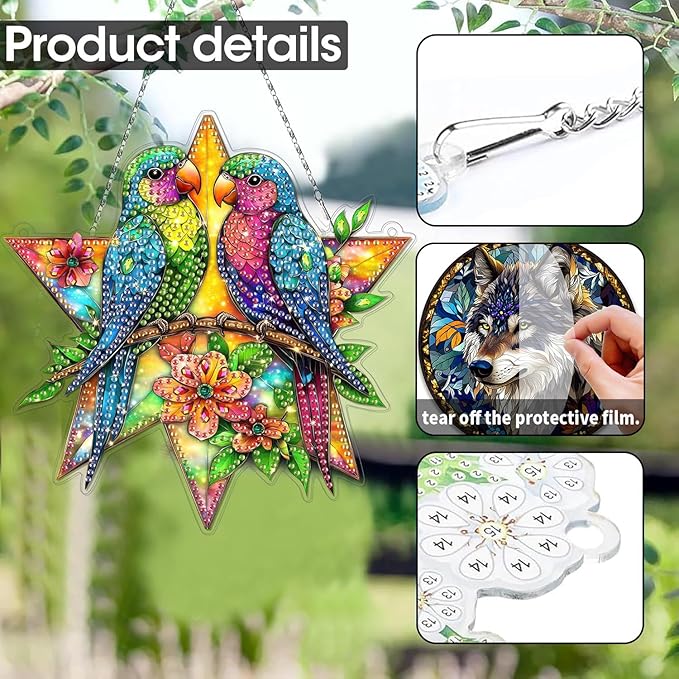 SKRYUIE Bird Hanging Diamond Art Kits for Adults Pendant Suncatcher, Special Shaped Crystal DIY Pearl Diamond Painting Kit, Gift for Mother Spring Summer Window Wreath Decor 7.6 x 7.45 Inch A17