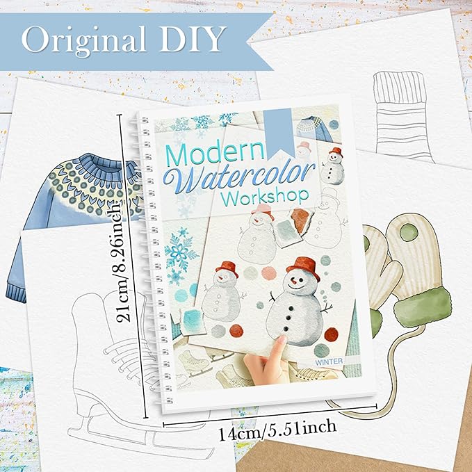 Watercolor Workbook, Watercolor Workbook Paint Book Beginner Friendly, 12 Different Patterns Stress-Relieving Art Crafts for Creative Exploration Gift for Women Adults Teens (Winter, 1)