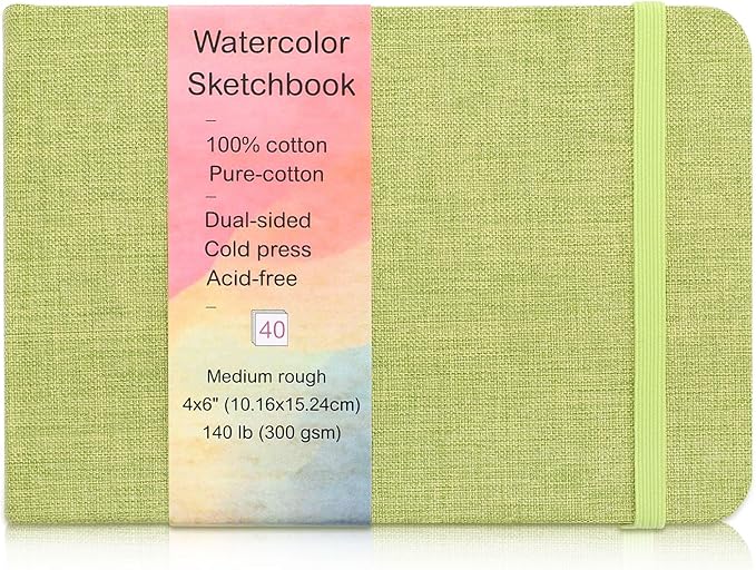 40 Sheets Watercolor Journal 4x6”, 140 lb/300 GSM Watercolor Sketchbook Cold Press Watercolor Paper Watercolor Notebook for Painting, Drawing