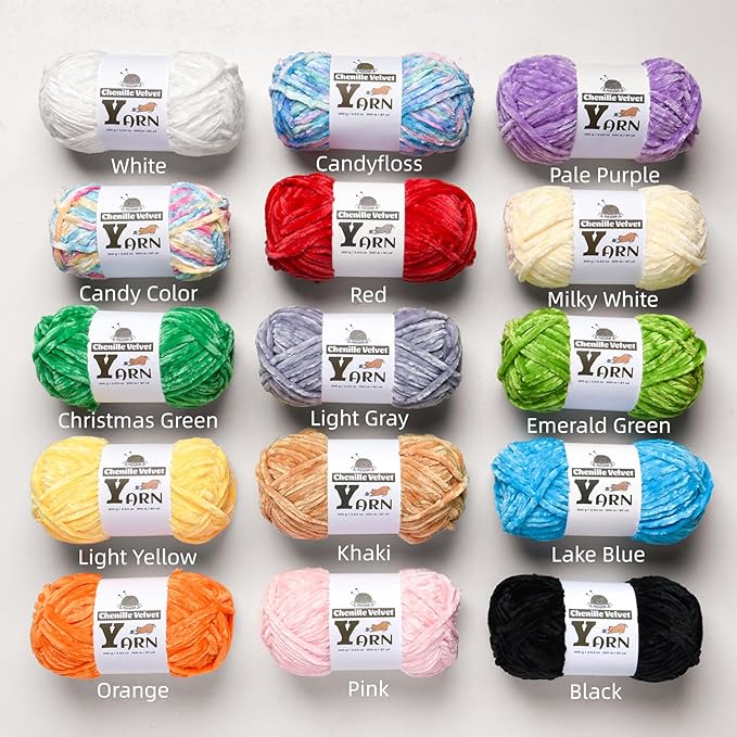 24 Pack Multicolor Crochet Yarns, Fluffy Chunky Chenille Yarn for Crocheting, Fuzzy Velvet Yarn for Crochet Kit, Baby Yarns for Crocheting Soft Amigurumi Set A (100g/87yds Each)